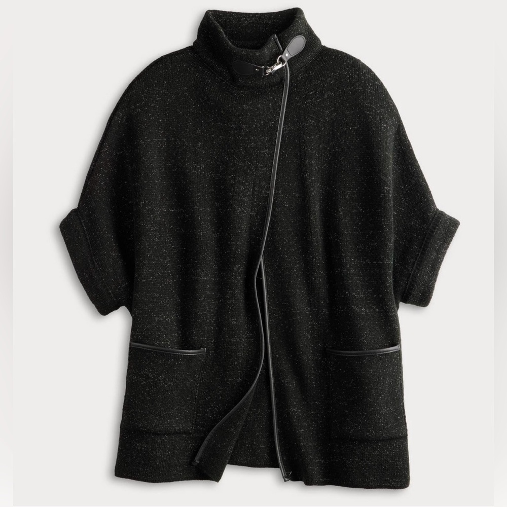 LC Lauren Conrad Black Short-Sleeve Funnel Neck Cape with Zip